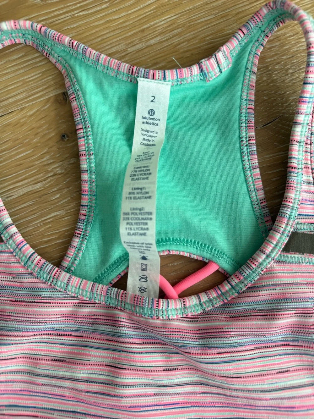 Lululemon Sweaty or Not Bra II Pink Striped Crisscross Back Sports Bra